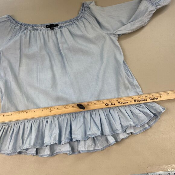 Sanctuary Top Womens XS Chambray Denim Ruffled Boho Bell Sleeve Feminine Blue - Picture 7 of 10